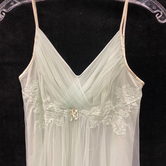 Vanity Fair- VINTAGE - 1960s 1970s Nightgown & Robe 2PC Set- Mint Green - Sz S - Picture 4 of 16